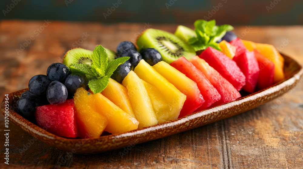 Delight your taste buds with a fresh fruit platter featuring juicy watermelon sweet pineapple and zesty kiwi Delight your taste buds with a fresh fruit platter featuring juicy watermelon sweet pineapple and zesty kiwi