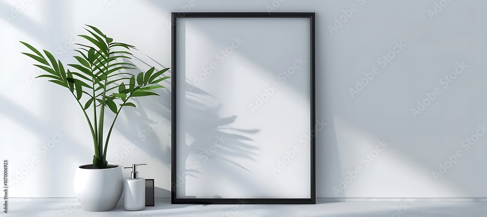 Black Frame Poster Mockup on White Background with Sofa Black Frame Poster Mockup on White Background with Sofa