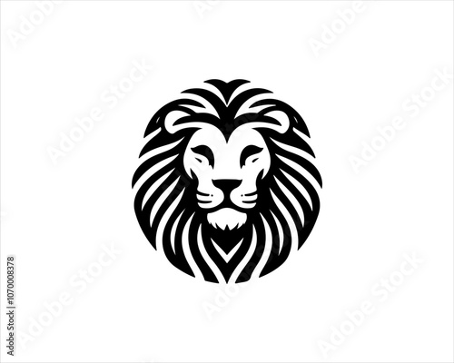 Lion head logo, lion head icon, lion face logo. Simple silhouette. Flat style. Black lion face icon logo. Logo design template. Vector illustration. Animal logotype concept. 