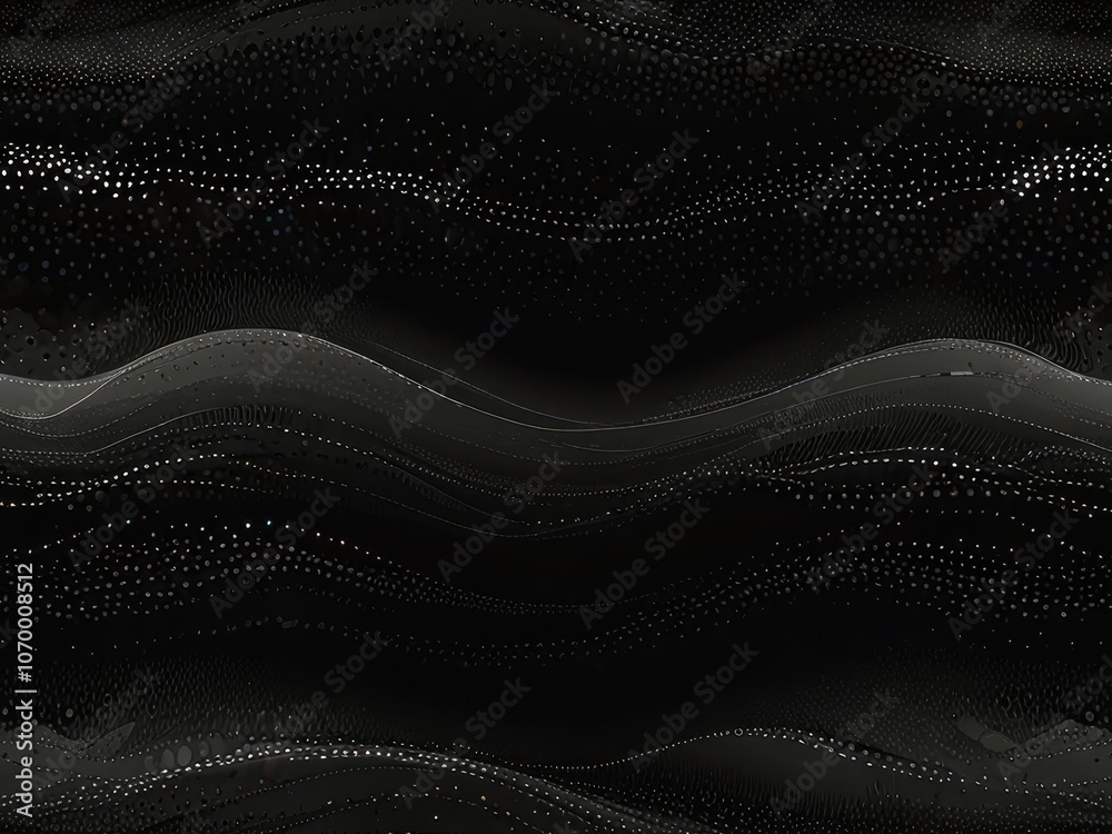 Minimalist Monochromatic Design of Waves and Dots on a Black Background