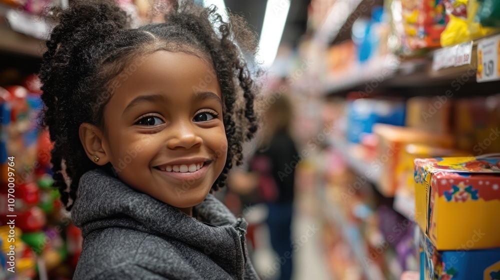 Children are excited about toys displayed in a store while shopping for the holidays Children are excited about toys displayed in a store while shopping for the holidays