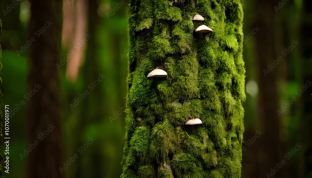 Tree bark with moss and fungus, rich in forest background. Tree bark with moss and fungus, rich in forest background.