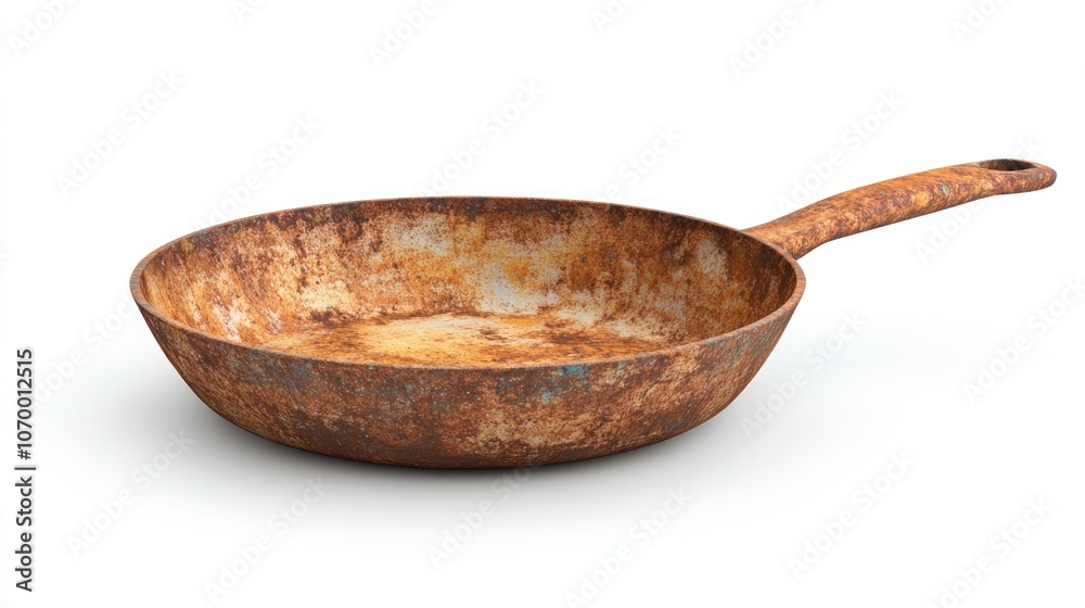 A rusty frying pan, showing wear and age, suitable for cooking or display. A rusty frying pan, showing wear and age, suitable for cooking or display.
