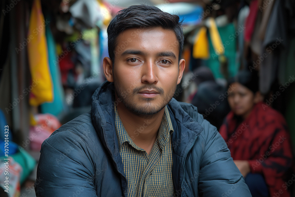 Portrait of Young Man in Outdoor Market Setting Portrait of Young Man in Outdoor Market Setting