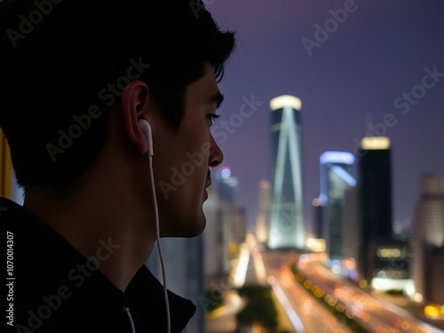 person listening to music photo