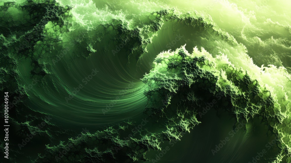 A swirling green wave, showcasing intricate textures and patterns, reminiscent of ocean currents' power and beauty. A swirling green wave, showcasing intricate textures and patterns, reminiscent of ocean currents' power and beauty.