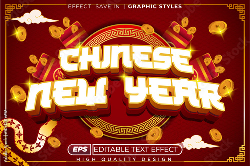 Editable 3d text effect happy chinese new year