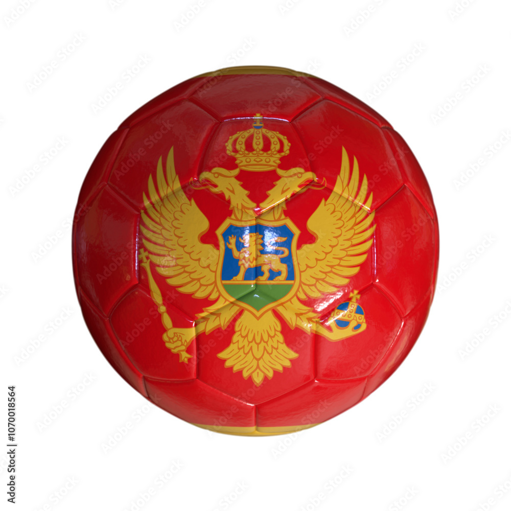 Flag of Montenegro on a Soccer Ball with a White Background Flag of Montenegro on a Soccer Ball with a White Background