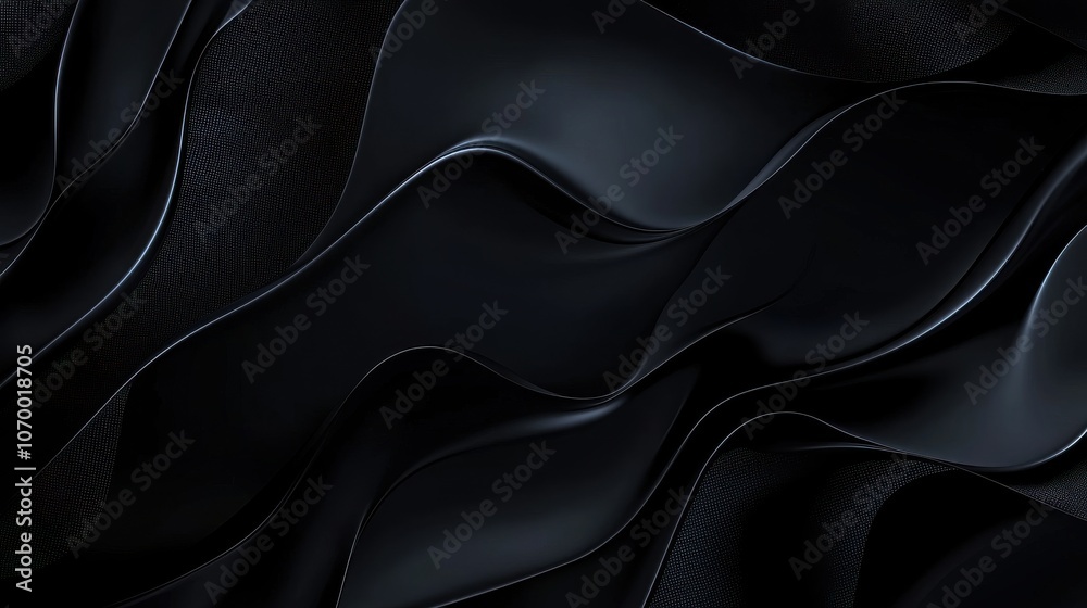 Abstract waves of dark textured material create a dramatic and fluid appearance, ideal for background use.