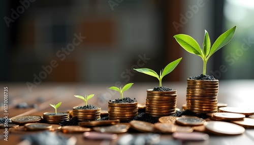 Growing Money Concept  Financial Growth  Investment and Success  Plant Sprout From Coins