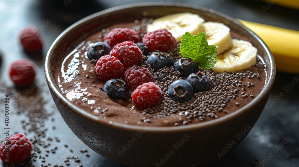 Vegan chocolate smoothie bowl with fruit toppings dessert idea Vegan chocolate smoothie bowl with fruit toppings dessert idea
