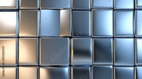 A mesmerizing array of shiny metallic cubes reflecting light, creating a captivating visual effect.