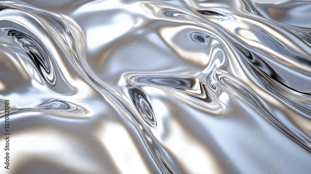 A shimmering silver surface with fluid shapes and reflections, creating an elegant and dynamic visual texture. A shimmering silver surface with fluid shapes and reflections, creating an elegant and dynamic visual texture.