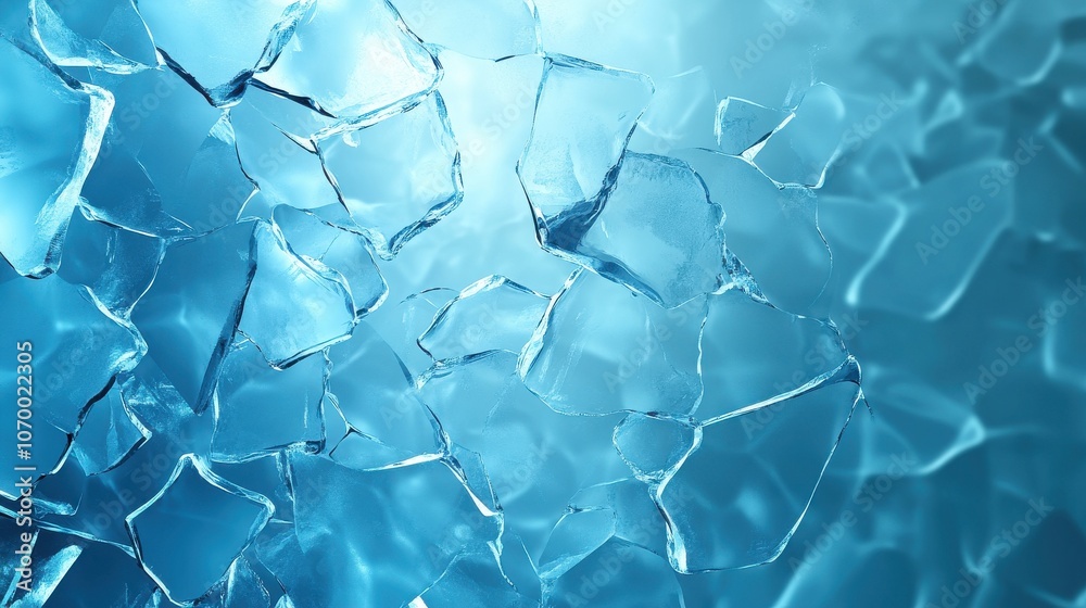 A close-up view of shattered ice pieces, showcasing their intricate shapes and textures against a soft blue backdrop. A close-up view of shattered ice pieces, showcasing their intricate shapes and textures against a soft blue backdrop.