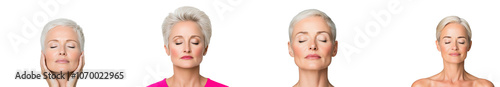 Topless mature Caucasian woman isolated on a pink background. Happily aging woman with glowing skin. Good skincare is one way to take care of yourself.