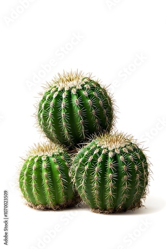 Three green cacti are stacked on top of each other