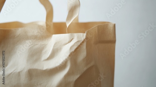 Close-up of a Crumpled Paper Bag with Handle photo