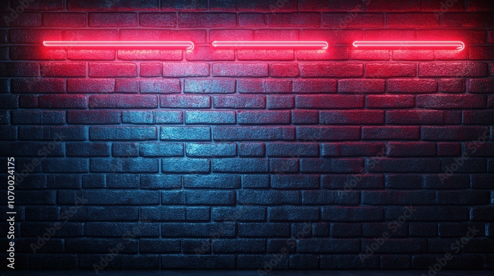 Vibrant red neon lights illuminate a dark, textured brick wall creating a modern and edgy atmosphere. Vibrant red neon lights illuminate a dark, textured brick wall creating a modern and edgy atmosphere.