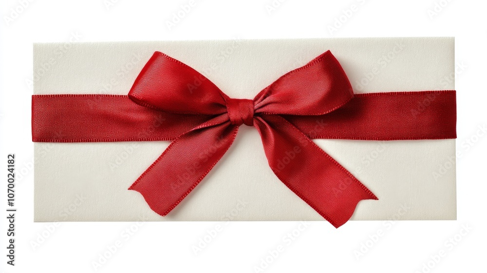Red Ribbon Bow on White Gift Box - Festive Gift Wrapping Red Ribbon Bow on White Gift Box - Festive Gift Wrapping
