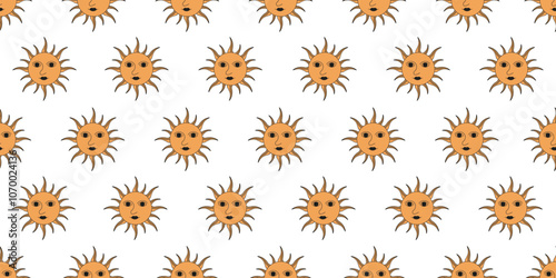Ethnic sun seamless pattern isolated white background. Folk sun ornament. Vector illustration can used wallpaper fabric print wrapping paper template. EPS 10
