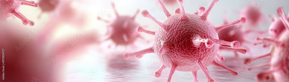 Fototapeta premium Microscopic view of pink viruses, a detailed exploration of their structure, impact, and implications for health