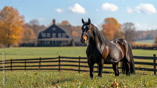 Horse Grazing in Bright Afternoon Light on Pasture