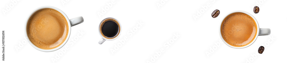 Isolated coffee cup with hot black coffee, isolated design element, top view Isolated coffee cup with hot black coffee, isolated design element, top view