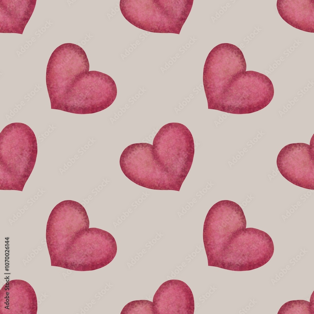 Big Pink Heart with Beige Background Seamless Pattern Design Big Pink Heart with Beige Background Seamless Pattern Design