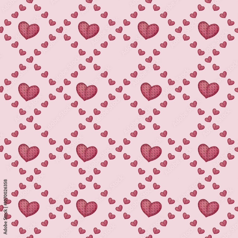 Fototapeta premium Big Diamond Tile Hearts with Pink Background Seamless Pattern Design