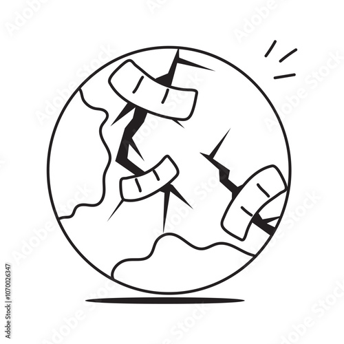 Trendy hand drawn doodle icon of damage earth in trendy style