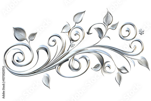 Elegant silver abstract floral design with swirling leaves, perfect for decoration, art, or pattern backgrounds in digital or print use.