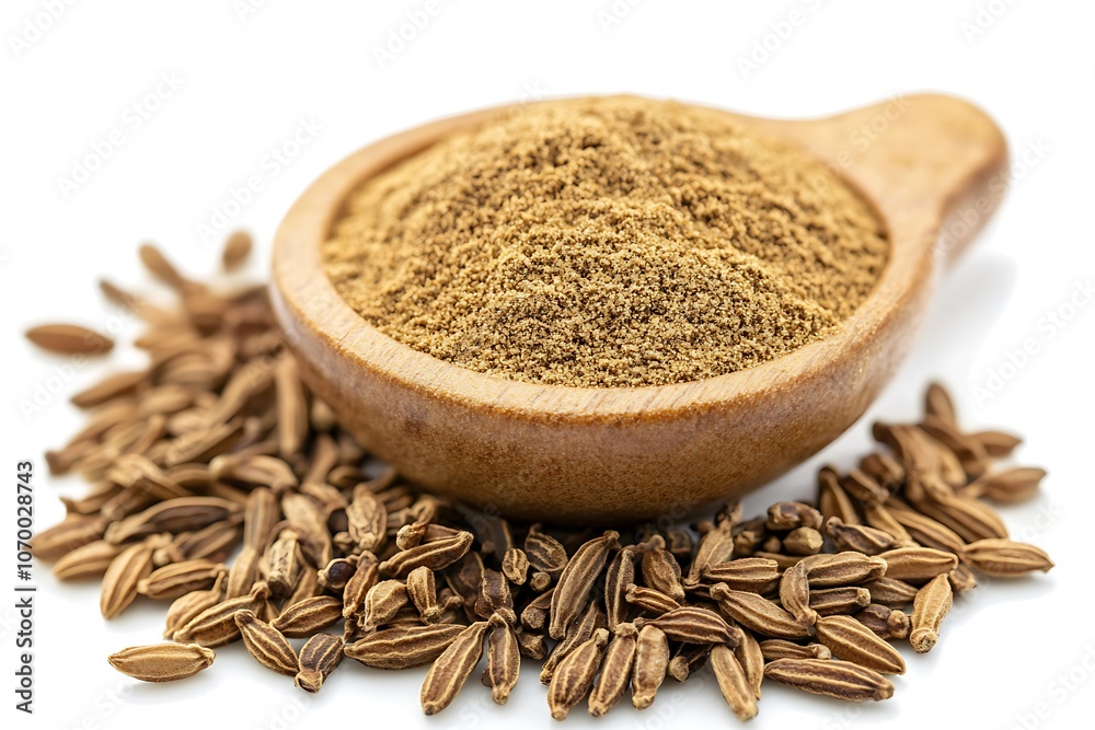 Cumin Powder isolated on white background, close up Cumin Powder isolated on white background, close up