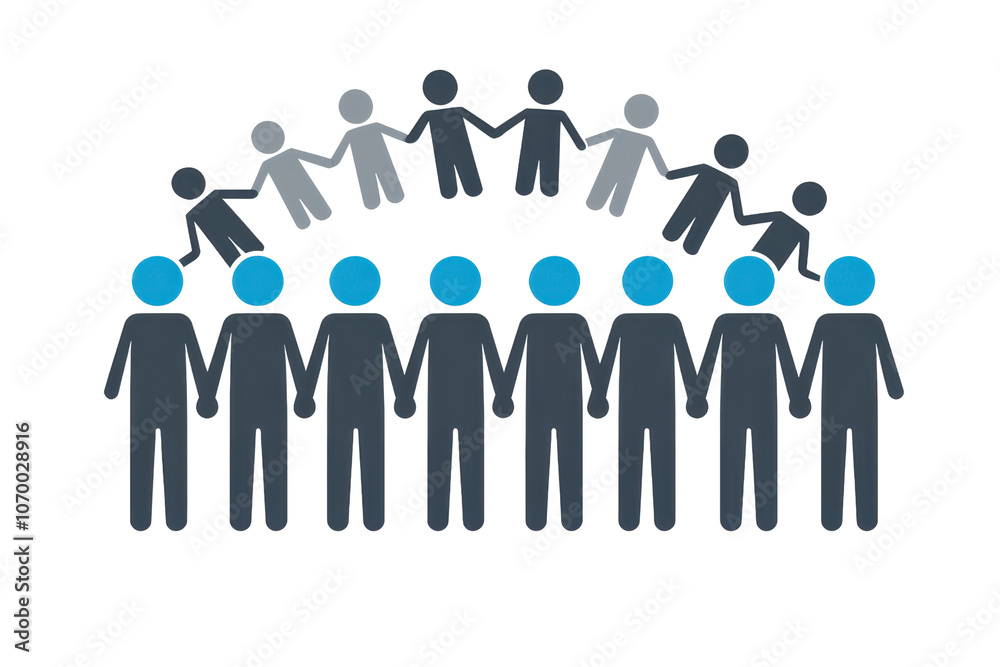 Illustration of diverse community unity, with human figures holding hands, symbolizing teamwork, cooperation, and togetherness. Illustration of diverse community unity, with human figures holding hands, symbolizing teamwork, cooperation, and togetherness.