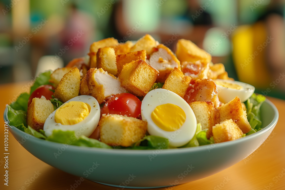 Fresh Salad with Croutons, Hard-Boiled Eggs Fresh Salad with Croutons, Hard-Boiled Eggs