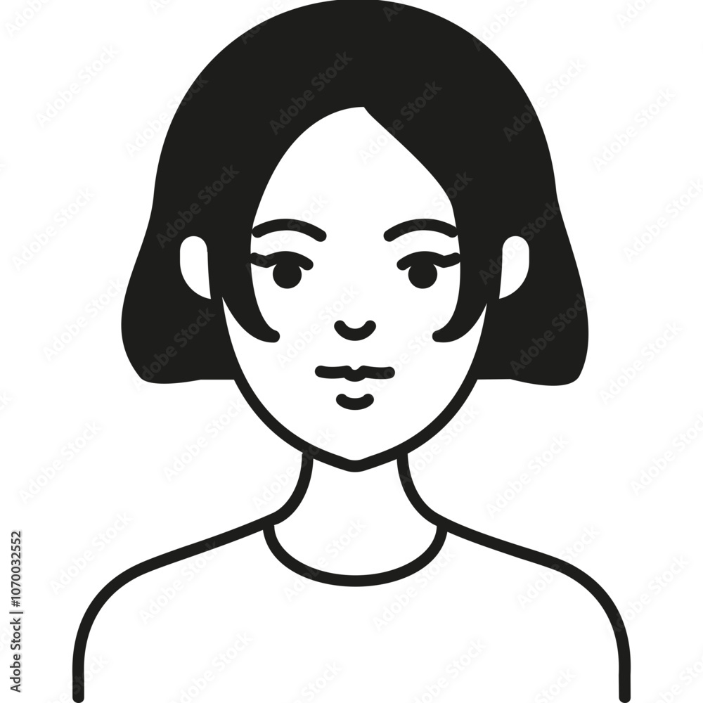 A Simple Black and White Illustration of a Woman With Short Hair Featuring a Neutral Expression A Simple Black and White Illustration of a Woman With Short Hair Featuring a Neutral Expression