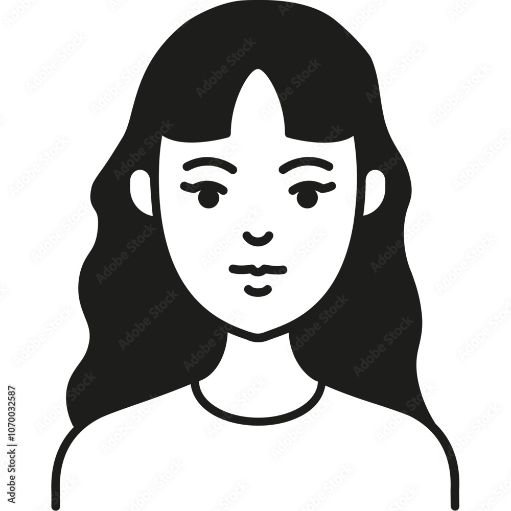 A Minimalist Black and White Illustration of a Young Woman With Long Hair Against a Plain Background A Minimalist Black and White Illustration of a Young Woman With Long Hair Against a Plain Background
