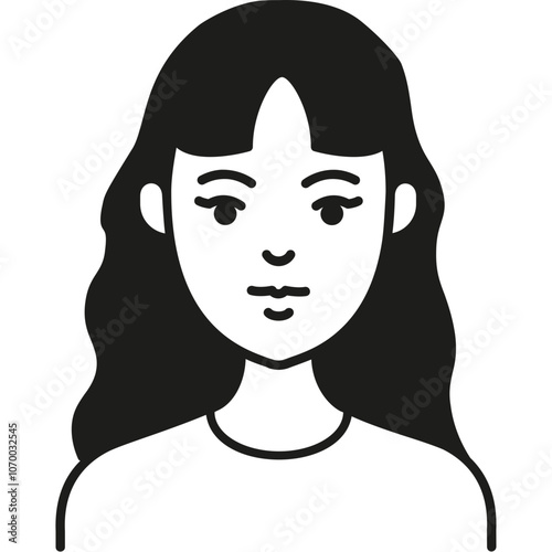 A Minimalist Black and White Illustration of a Young Woman With Long Hair Against a Plain Background