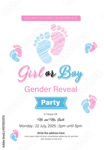 Suitable for baby girl or baby boy gender reveal party invition vector template design.