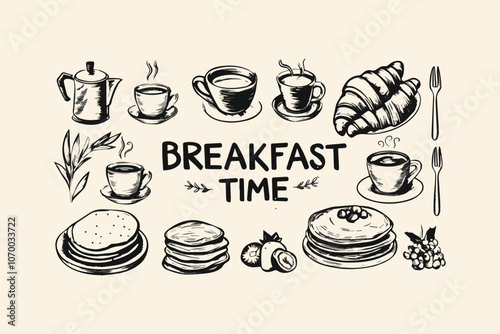 Hand-draw breakfast vector illustration food icons, set of breakfast vector icons, easily editable file