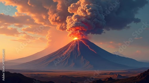 Volcano Eruption at Sunset