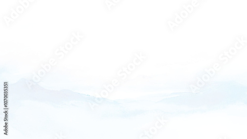 Hand Painted Watercolor Abstract Background. Aerial view of distant mountains layers range in morning mist. Meditation and zen landscape.