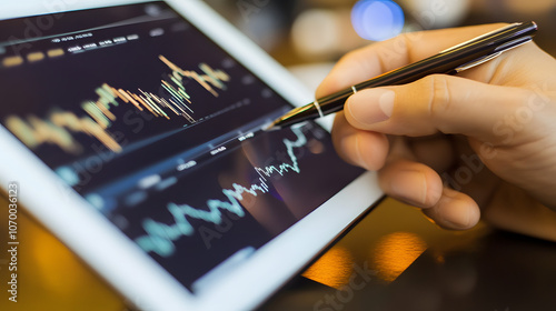 Close-Up of a Yield Curve Graph on a Digital Screen with Blurred Background, Highlighting Financial Market Trends, Investment Strategy, and Economic Forecasting, Ideal for Business and Financial Analy photo