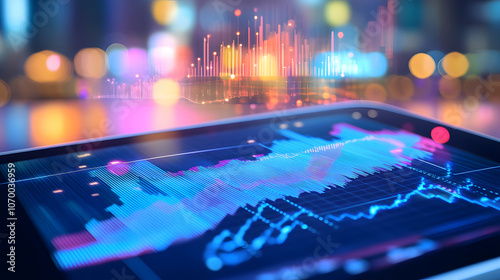 Close-Up of a Yield Curve Graph on a Digital Screen with Blurred Background, Highlighting Financial Market Trends, Investment Strategy, and Economic Forecasting, Ideal for Business and Financial Analy photo