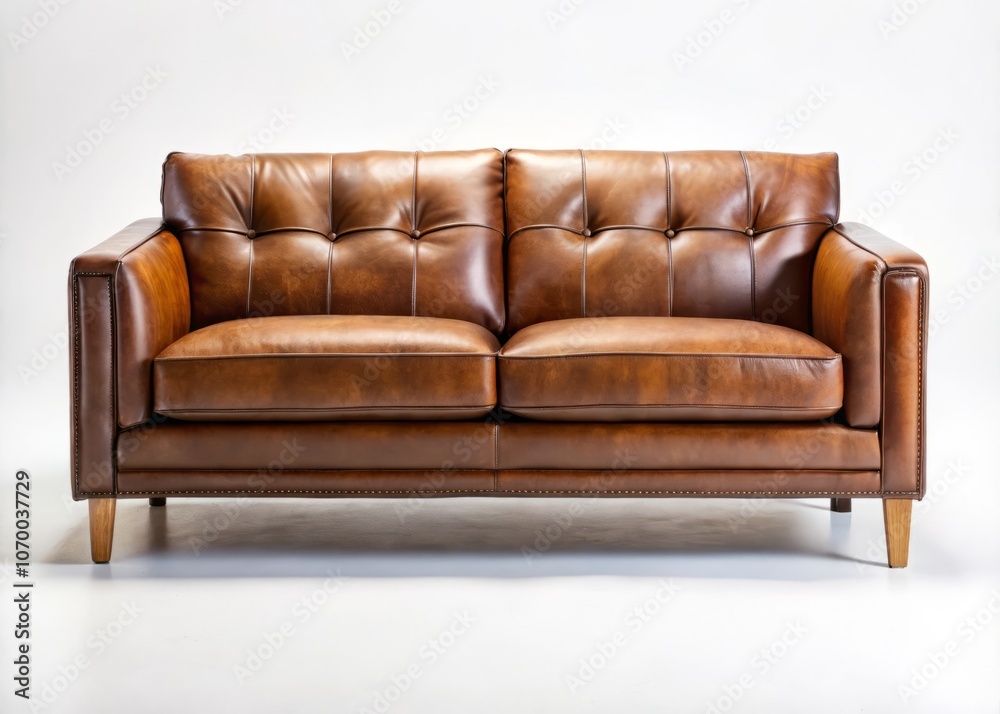 Elegant Leather Sofa on a White Background for Stylish Living Room Decor, Showcasing Comfort and Sophistication in Interior Design Photography Elegant Leather Sofa on a White Background for Stylish Living Room Decor, Showcasing Comfort and Sophistication in Interior Design Photography