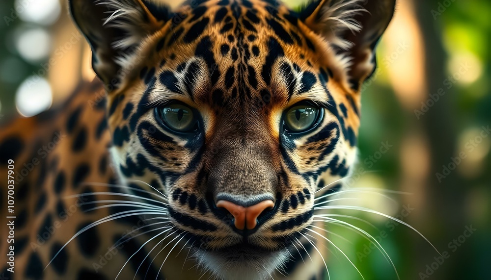 Fototapeta premium Close-up portrait of female clouded leopard featuring distinctive patterns and intense gaze