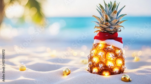 Hawaii Christmas Celebration With a Festive Pineapple Decoration Generative AI