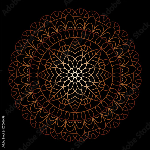 A luxurious ornament. Symmetrical pattern in Tantric yoga of Buddhism and Hinduism. Golden mandala pattern. A design element for a creative idea