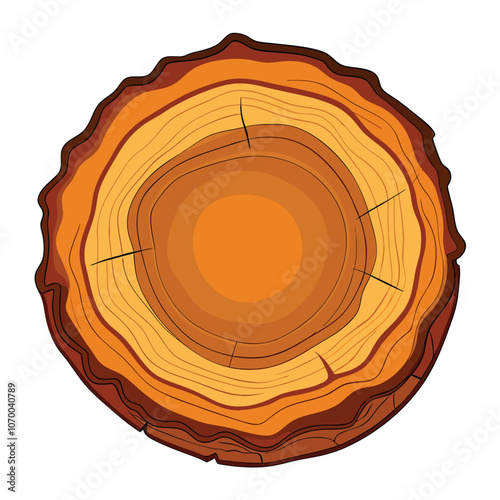 Round Wooden Tree Slice with Bark Texture - Visible Growth Rings, Ideal for Rustic Décor, Isolated on White Background.