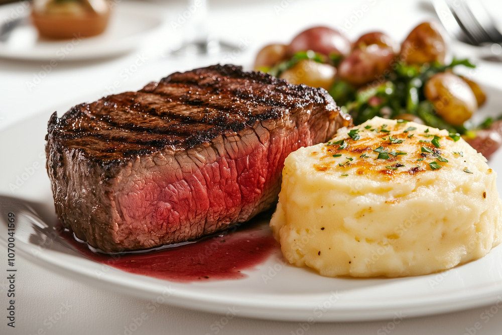 Medium-Rare Steak with Mashed Potatoes and Red Wine Sauce Medium-Rare Steak with Mashed Potatoes and Red Wine Sauce