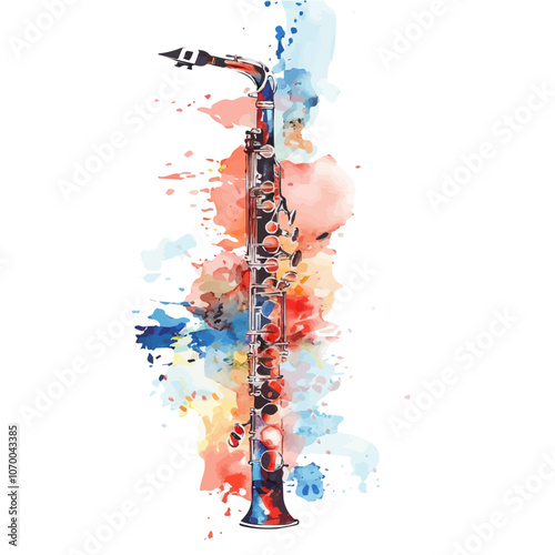 A watercolor vector of a clarinet, isolated on a white background.